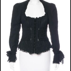 Elie Tahari Elegant Black Ruched corset Blouse
